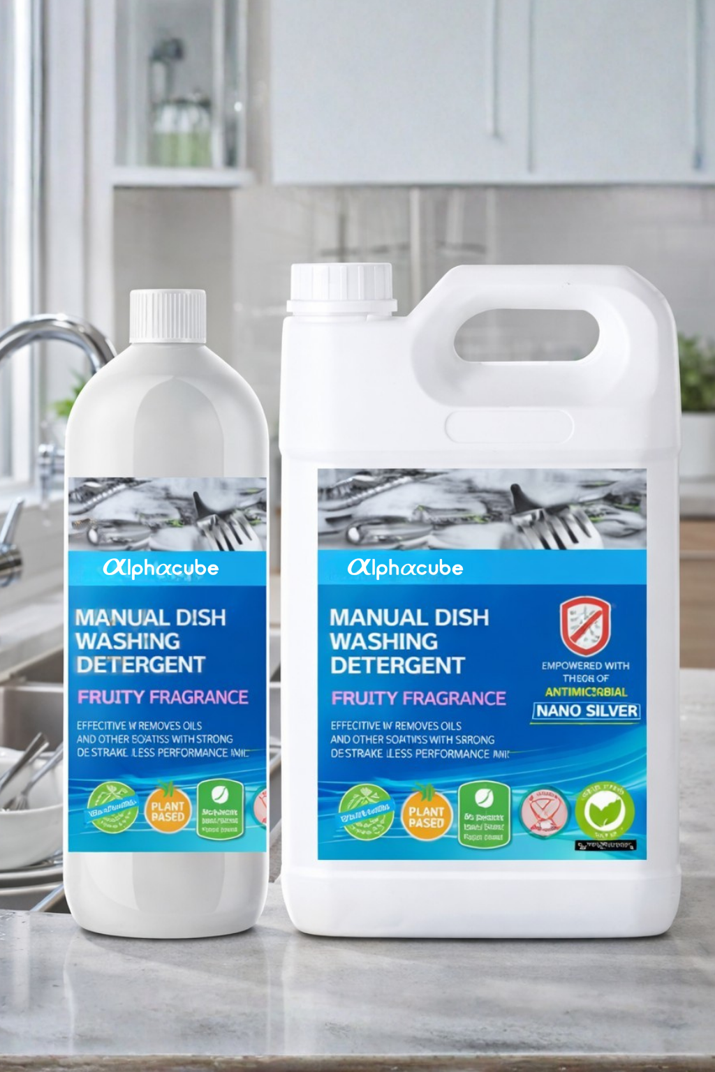 3 AlphaCube Manual Dish Washing Detergent – Nano Silver Antimicrobial Dishwash Liquid - Image 1